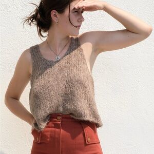 Women's Brown Sleeveless Knit Top